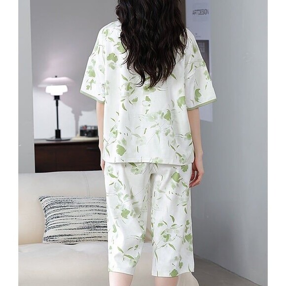 100% Cotton Women's Capri Pajama Set 2Pcs Sleepwear Capris pants Loungewear - Picture 8 of 10